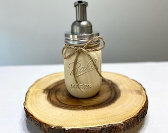 Mason Jar Soap Dispenser, Foam Pump Bathroom Dispenser, Farmhouse Bathroom Decor, Painted Mason Jar, Christmas Gift, Beige Bathroom Decor