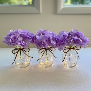 Mason Jar with Lights, Royal Blue Hydrangeas, Centerpiece For Dining Table, Lighted Mason Jar, Farmhouse Table Decor, Flower Mason Jars image 7