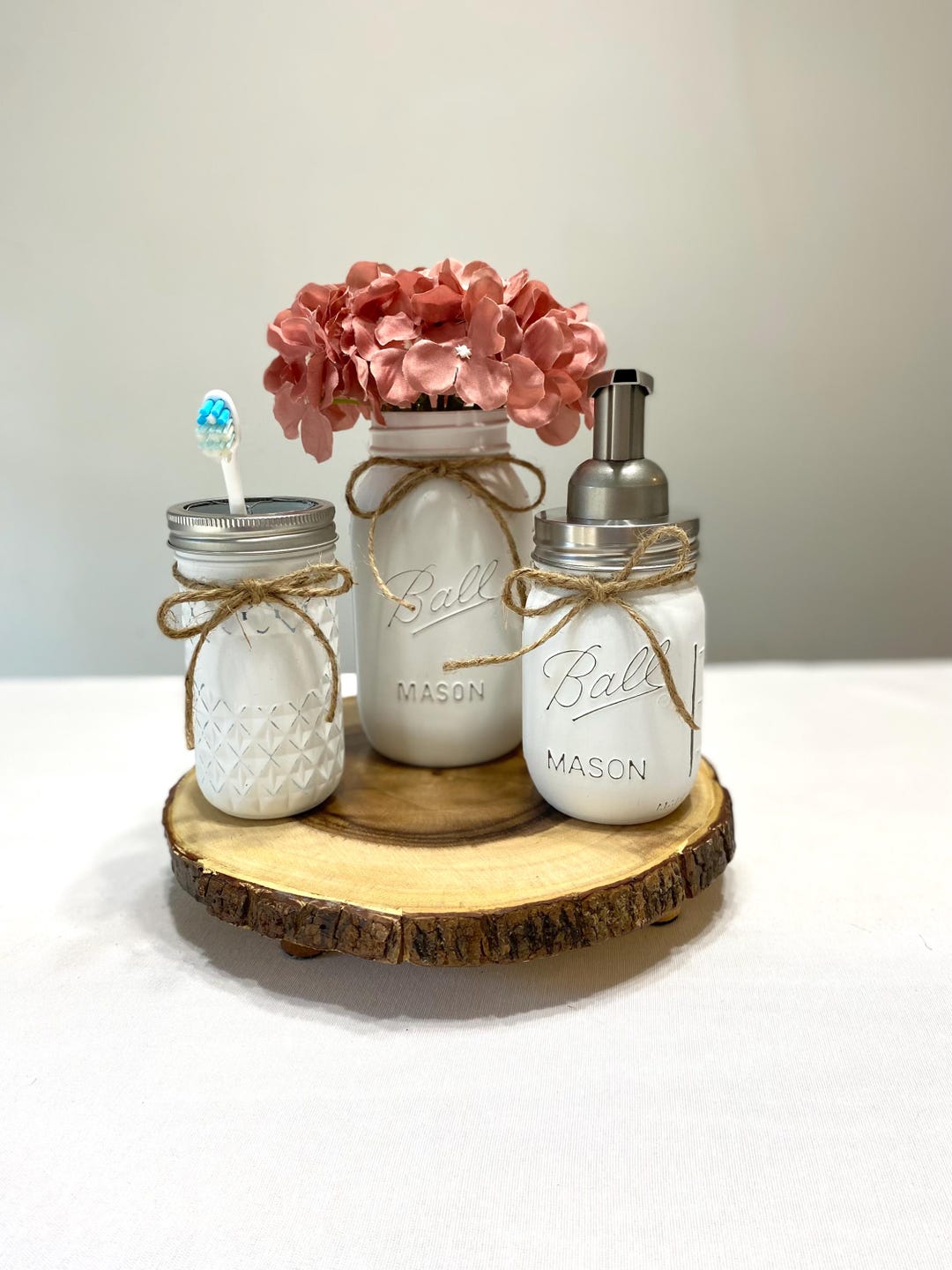 Set of 3 Bathroom Mason Jars, Farmhouse Bathroom Decor, Rustic Bathroom ...