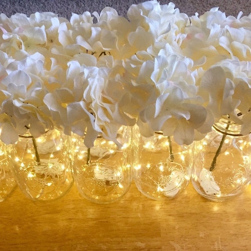 Fairy Light Mason Jar Centerpiece: Set of 12 Rustic Wedding Table Decor, Rustic Wedding Centerpiece, Birthday Party Decoration, Farmhouse