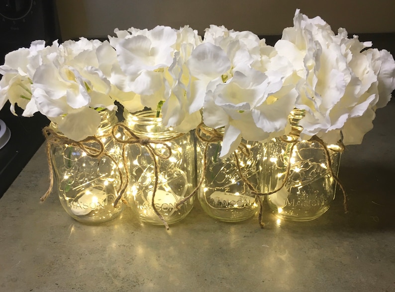 Mason Jar With Lights Centerpiece for Dining Table Lighted Etsy