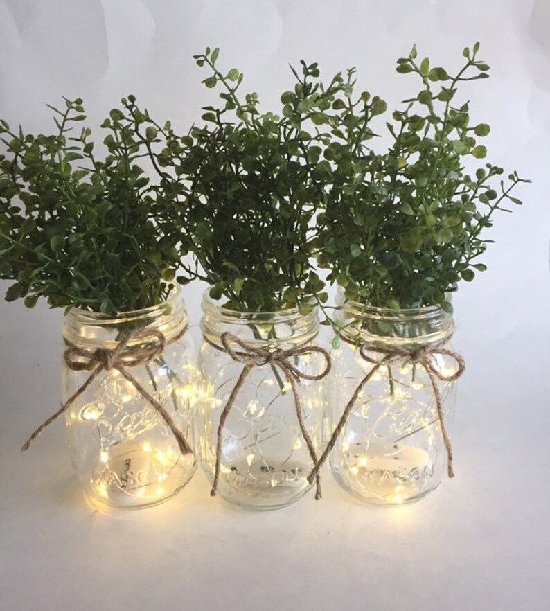 Mason Jar with Lights Centerpiece For Dining Table Lighted Etsy