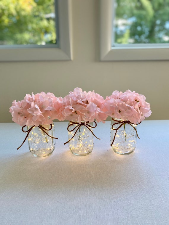 Lighted mason jars with cheap flowers