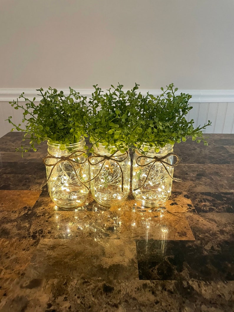 Mason Jar with Lights, Royal Blue Hydrangeas, Centerpiece For Dining Table, Lighted Mason Jar, Farmhouse Table Decor, Flower Mason Jars image 8