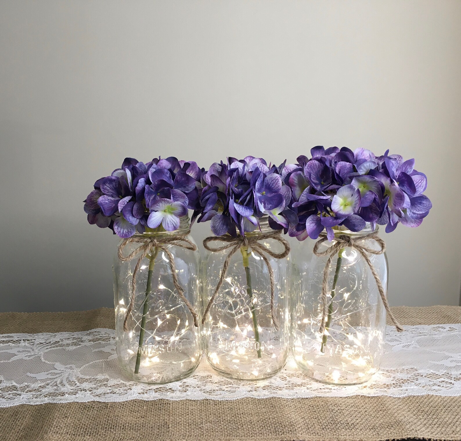 Fairy Light Mason Jars Rustic Wedding Centerpiece Wedding Etsy