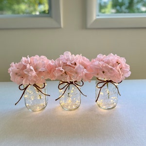 Mason Jar with Lights, Royal Blue Hydrangeas, Centerpiece For Dining Table, Lighted Mason Jar, Farmhouse Table Decor, Flower Mason Jars immagine 6