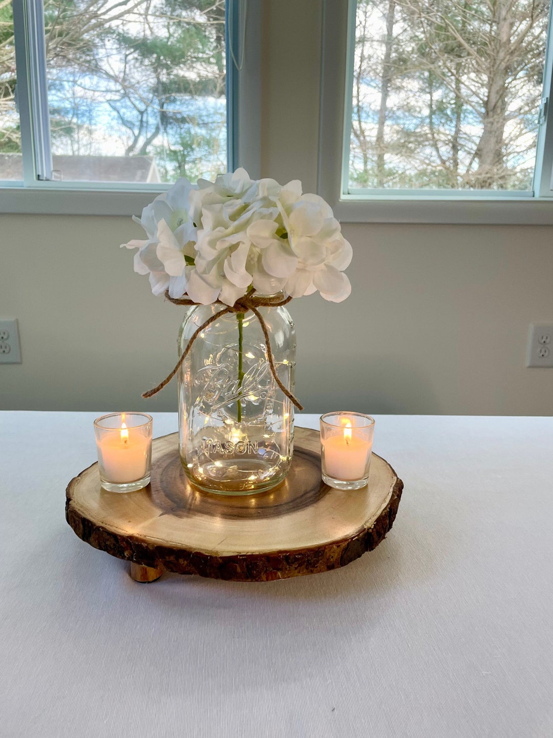 Set of 12 Quart Fairy Lights, Table Centerpieces, Lighted Mason Jars, Mason Jars With Flowers