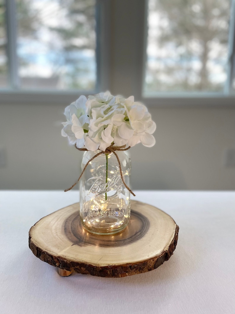 Fairy Light Mason Jar, Quart Mason Jar, Lighted Table Decor, Mason Jar With Flower, Rustic Decor, Home Decor, Table Centerpiece image 1