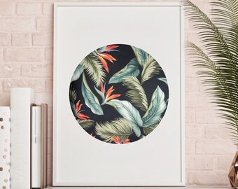 Tropical Leaf Circle Print, Rainforest Botanical Art (Digital Download)