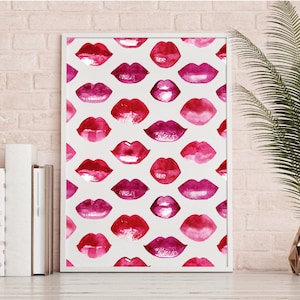 Red Lips Print, Printable, Digital Download, Minimalist, Wall Art, dressing room print, Fashion, Makeup room decor, Modern, Kiss print