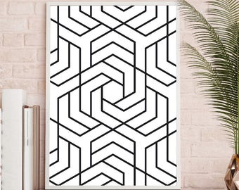 Black and White Geometric Lines Print, Modern Wall Art (Digital Download)