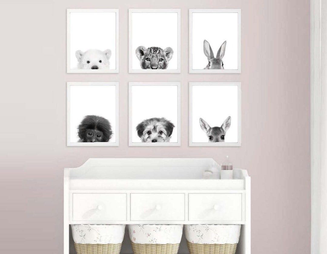 Set of 6 Black and White Baby Animal Prints, Nursery Room Print, Wall ...