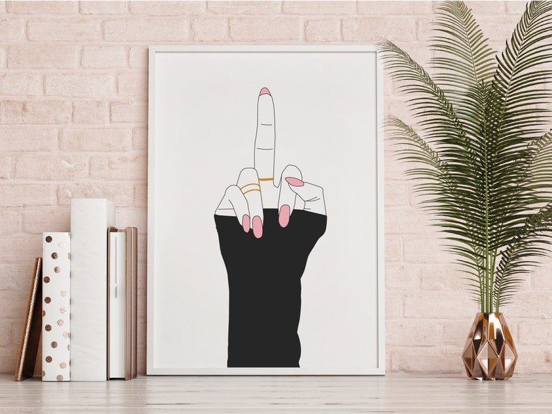 Middle finger print, Wall Art, Printable, Digital Download, funny print, office decor, bedroom art, beauty nails print, girl power, fuck you 