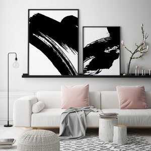 Set of 3 Downloadable Black and White Prints, Printable Black Abstract ...