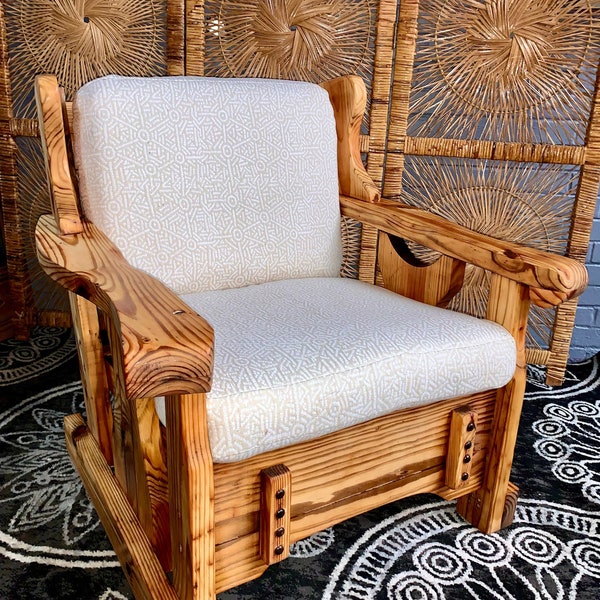 Refinished rustic farm house solid wood lodge cabin armchair lounge seat