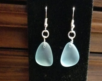 Aqua Sea Glass Style Earrings: Handmade Silver Dangle Jewelry