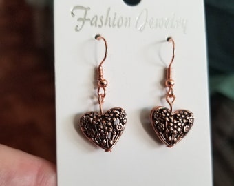 Handmade Rose Gold Heart Earrings: Stainless Steel Fishhooks