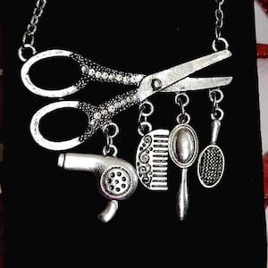 Scissor Hair Stylist Necklace, Hairdresser Gift, Beautician Charms, Handmade, Gift for your stylist or Yourself, Dryer, Mirror, Brush,Gift