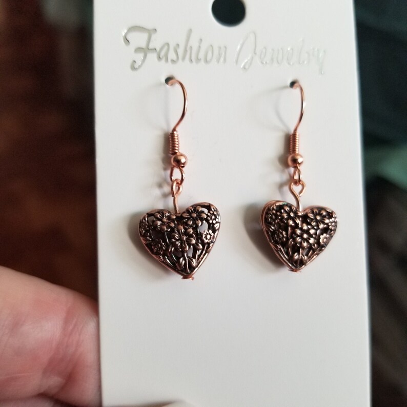 1 12 inches long Handmade Jewelry Great Gift for Her or Yourself Rose Gold Heart Earrings