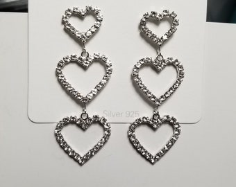 Crystal CZ Stacked Heart Earrings: Handmade Elegant Dangle Earrings