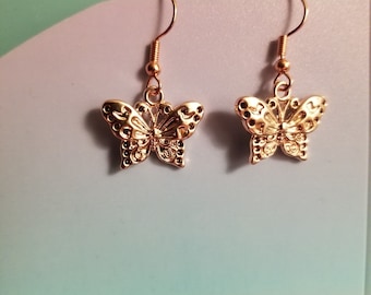 Rose Gold Butterfly Earrings: Handmade Dangle Jewelry