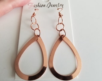 Copper Hoop Earrings, copper color Earrings, 3 inches long, Handmade Jewelry, Great Gift for Her or Yourself