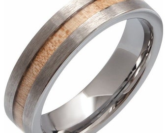 Tungsten Flat Band with Cypress Wood Inlay