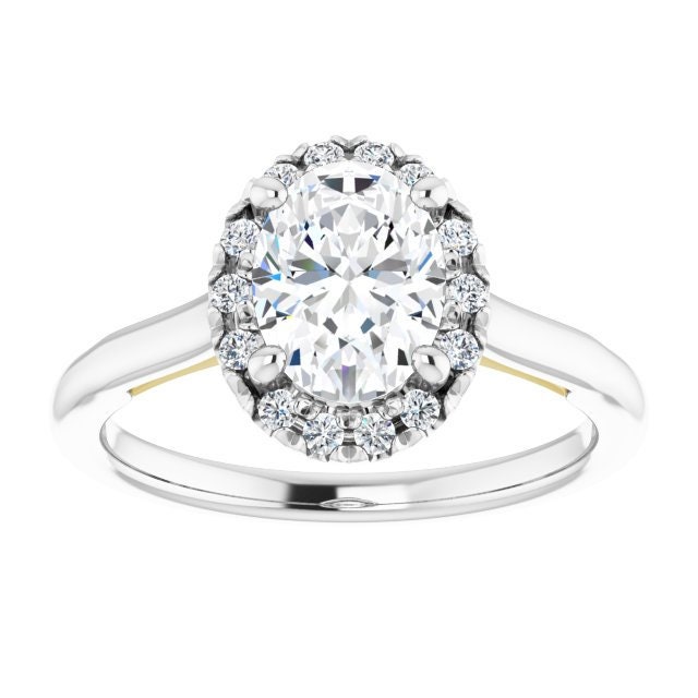 Anello di fidanzamento Halo con diamante ovale 14K