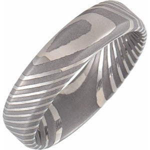 Damascus Steel 6 mm Beveled Edge Band