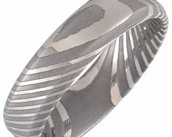 Damascus Steel 6 mm Beveled Edge Band