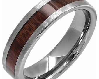 Tungsten Flat Band with Texas Ebony Wood Inlay