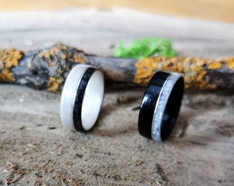 Obsidian wooden ring, Howlite wooden ring, Wooden rings for couple, Matching bands, matching wooden rings, Simple ring, Minimalism ring