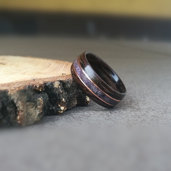 Amethyst wooden band, custom amethyst ring, wooden wedding band, minimalism wood ring,Men's ring, Ring for him, custom wooden ring