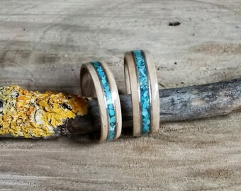 Turquoise wood ring, custom wooden band, Simple ring, minimalism ring, matching rings for couple, promise ring, anniversary rings