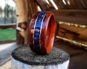 Lapis lazuli wood ring, wood inlay ring, custom anniversary ring, personalized wooden ring, statement wood ring, wooden ring with stone