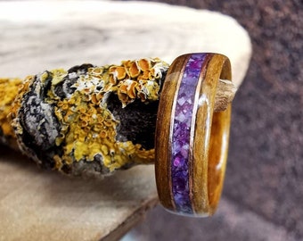 Custom amethyst ring, personalized wooden band, Womens ring, Birthstone inlay ring, Mother's day ring, Mother's day gift