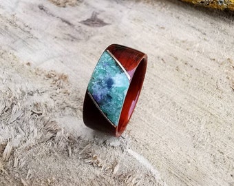 Fluorite wooden band, custom wooden jewelry, custom wooden ring, signet for men, Minimalism wood ring, Custom wooden ring, custom inlay band