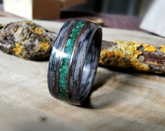 Malachite wedding band, Malachite custom ring, personalized wooden ring, anniversary wooden bands, promise ring, stone wooden band