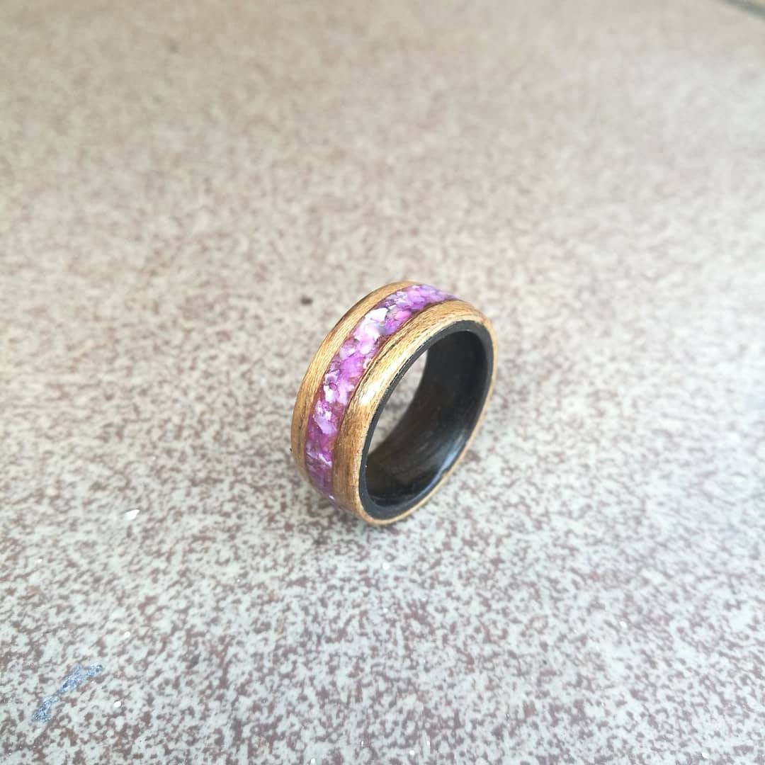Wood ring women Handcrafted custom wooden ring with purple and Etsy