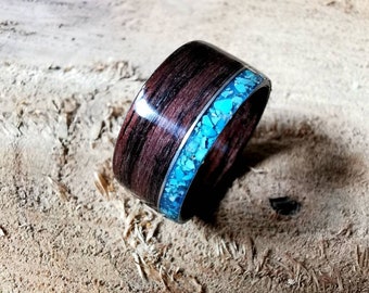 Custom wood ring, Turquoise ring, Aquamarine band,Mens ring, Womens ring, 5 year Anniversary, Personalized jewelry, Personalized gift