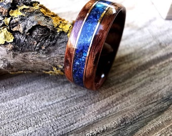 Wood inlay ring, lapis jewelry, Custom wooden band, Anniversary wooden, Personalized ring, Lazurite ring, Wooden wedding ring