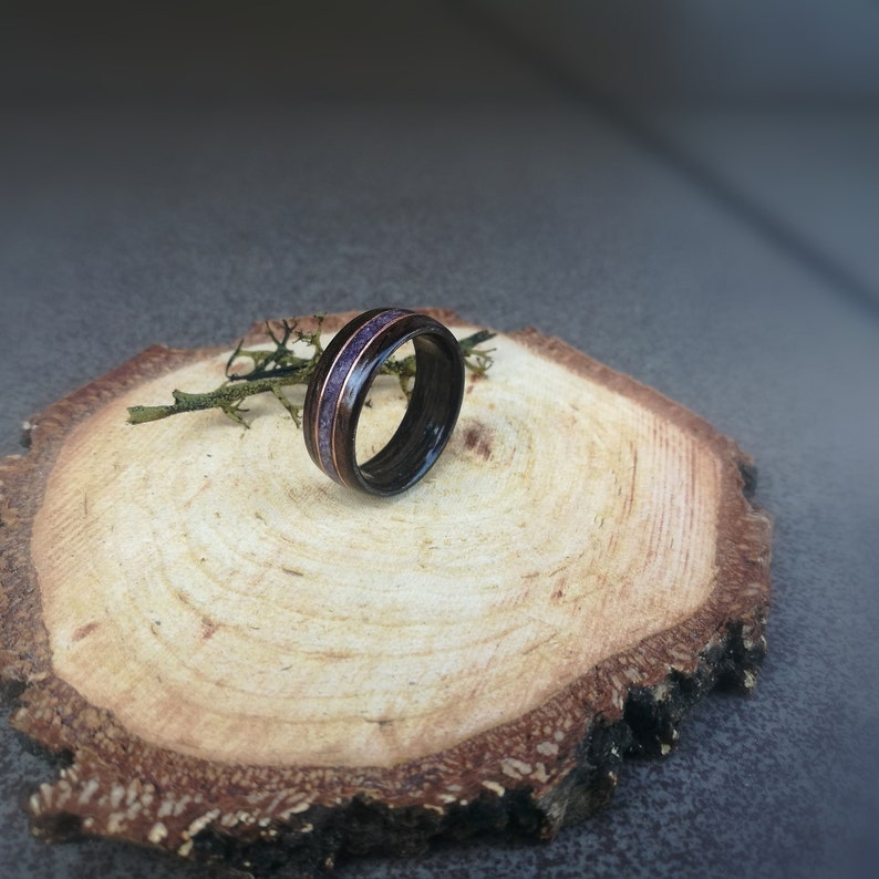 Amethyst wooden band, custom amethyst ring, wooden wedding band, minimalism wood ring,Men's ring, Ring for him, custom wooden ring image 4