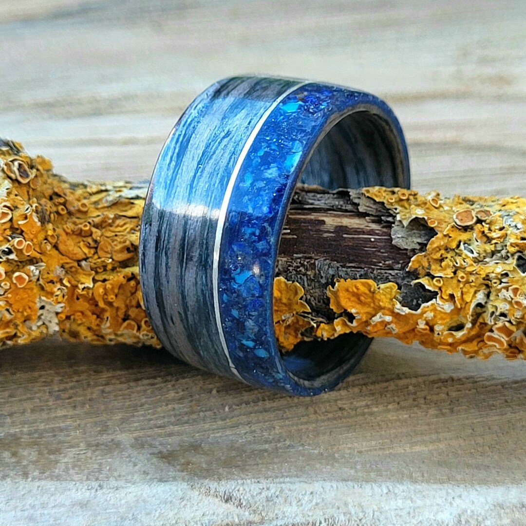 Sapphire Wooden Band, Azurite Ring, Silver Wooden Ring, Signet for Men ...