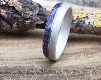 Stone wooden band, custom wood ring with stone, simple wooden ring, Minimalism band, couple wood ring, Custom wooden band, Promise ring