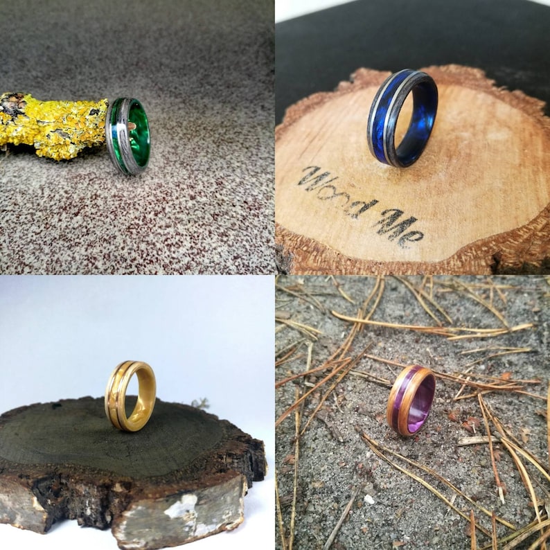 gold epoxy resin ring Wood Rings Womens rings, Anniversary rings wooden engagement men ring galaxy ring Handcrafted Wooden rings