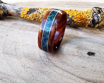 Wooden lapis lazuli ring, Mens wooden band, Malachite wood band, Wooden wedding band, Custom inlay ring, Personalized jewelry, gifts for him