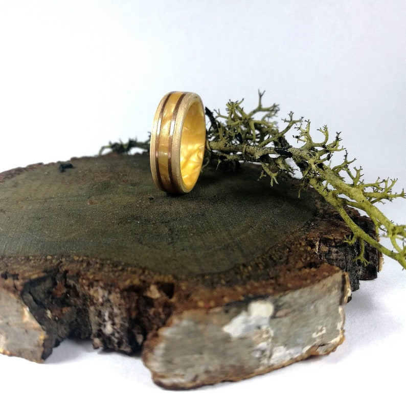 gold epoxy resin ring Wood Rings Womens rings, Anniversary rings wooden engagement men ring galaxy ring Handcrafted Wooden rings
