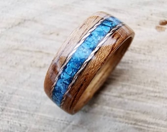 Turquoise wooden band, turquoise ring, custom wooden ring, Minimalism wood ring, simple wood band, Custom wooden ring, anniversary band