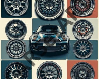 Pack 3 Mini Cooper, digital file, Digital art print, Classic Mini Cooper, PNG, PNG files, Technical drawing, MINI rims