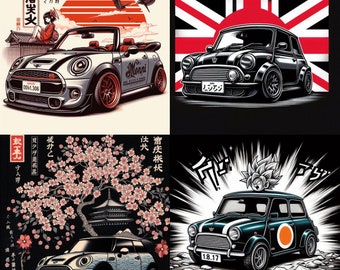 Pack 4 Png Mini Cooper, Digital Art Print, Classic Mini Cooper, Mini R55, R56, MINI Manga
